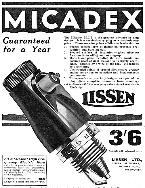 Lissen Motor Cycle Electrical & Ignition Equipment - Micadex Plug