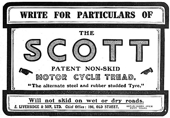 Liversidge Tyres Scott Patent Non-Skid Motor Cycle Tyres         