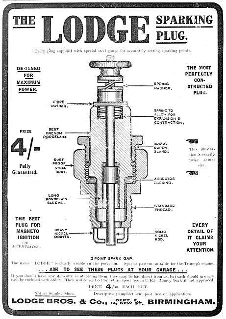 Lodge Spark Plugs 1909 Advert                                    