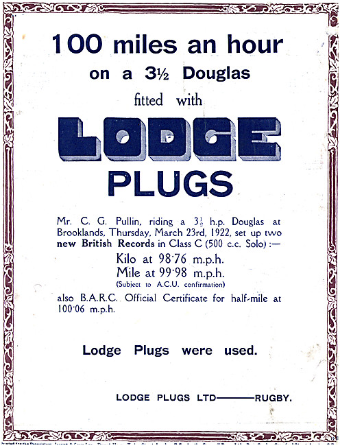 Lodge Spark Plugs 1922 Advert                                    