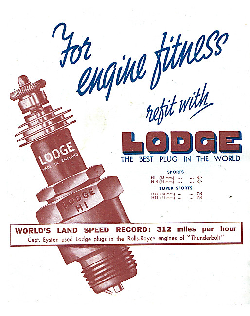 Lodge Motor Cycle Spark Plugs 1938                               