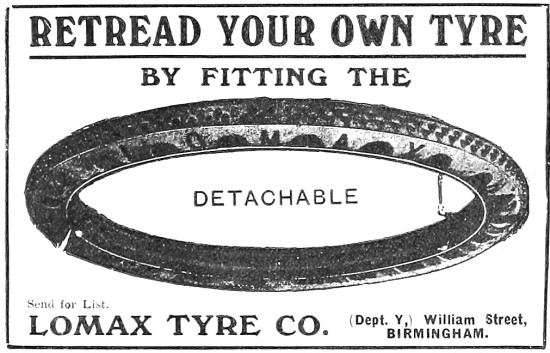 Lomax Motor Cycle Tyre Retreads 1910                             