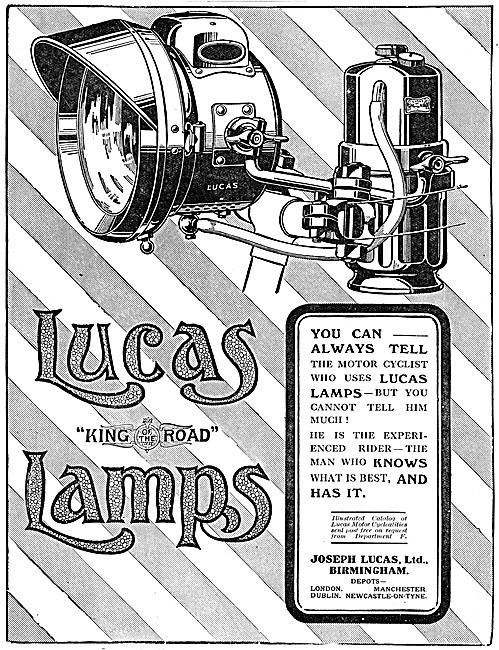 Lucas King Of Ther Road Motor Cycle Lamps 1914                   