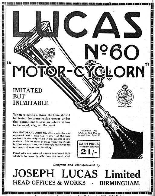 1921 Lucas No 60 Motor Cycle Horn                                