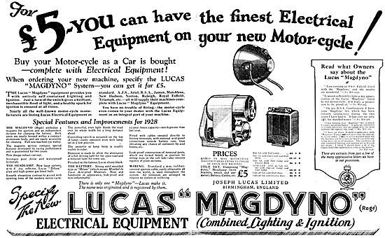 Lucas Electrical & Ignition Equipment - Lucas Magdyno 1927       