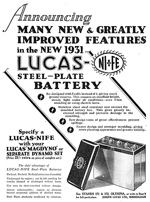 Lucas Steel-Plate Motor Cycle Batteries - Lucas-Nife Battery     