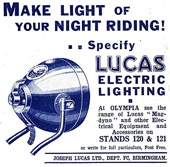 Lucas Motor Cycle Electrical Lighting Equipment                  