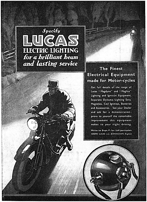 Lucas Electric Lighting For Motor Cycles                         