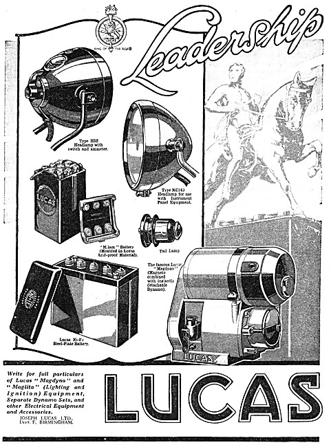 Lucas Motor Cycle Electrical Parts & Accessories 1932 Advert     