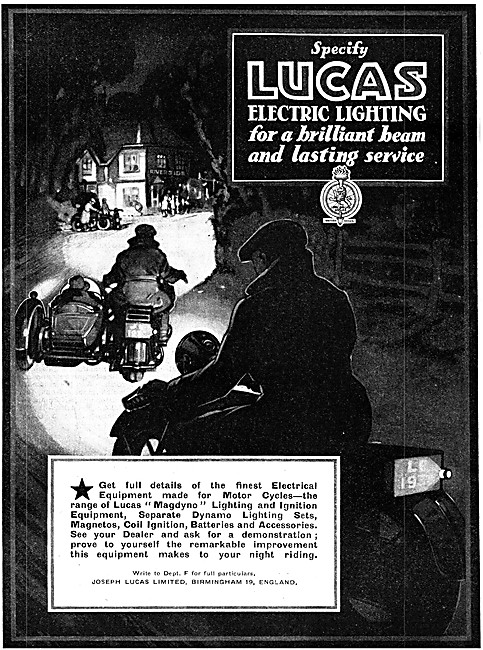 Lucas Electric Lighting Sets For Motor Cycles                    