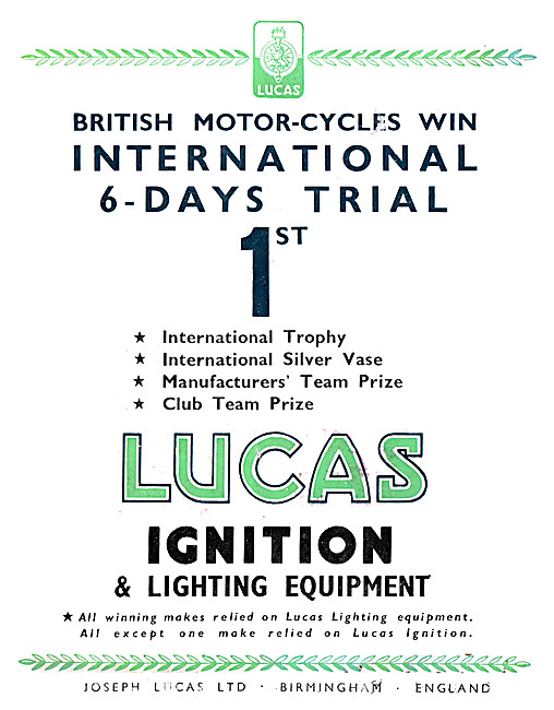 Lucas Motor Cycle Lighting & Ignition Accessories                