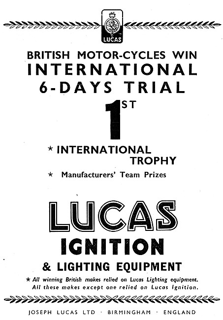 Lucas Motor Cycle Ignition & Lighting Equipment                  