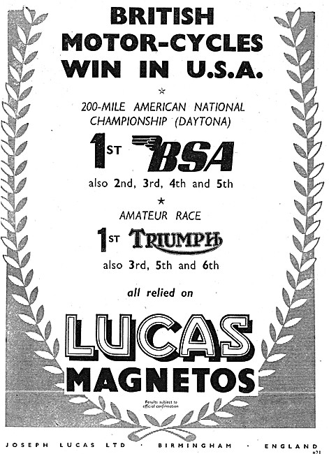 Lucas Motor Cycle Magnetos 1954 Advert                           