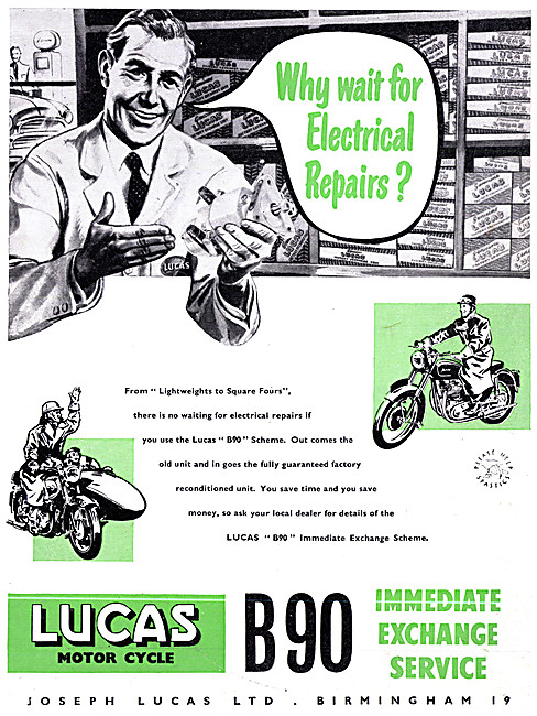 Lucas Motor Cycle Electrical Parts - Lucas B 90 Exchange Service 
