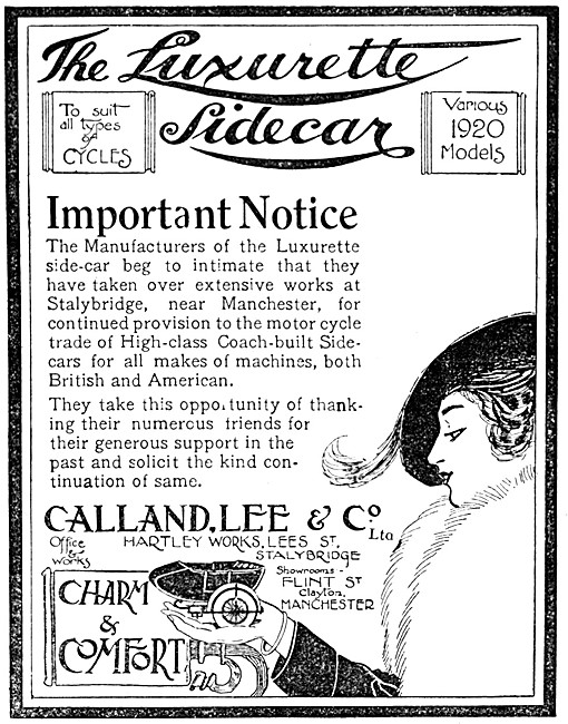 1920 Luxurette Sidecars Advert                                   