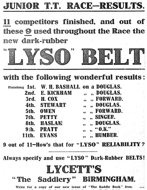 1912 Lycett Lyso Motor Cycle Belts                               