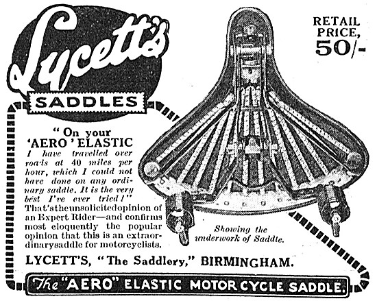 Lycett Aero Elastic Saddle 1924 Advert                           