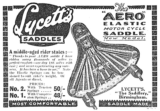 1924 Lycett Aero Elastic Motor Cycle Saddle                      