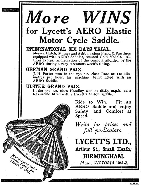 Lycett Aero Elastic Motor Cycle Saddles                          