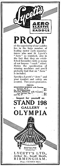 Lycett Aero Elastic Motor Cycle Saddle 1926 Advert               