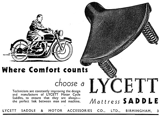 Lycett Motor Cycle Saddles 1949 Advert                           