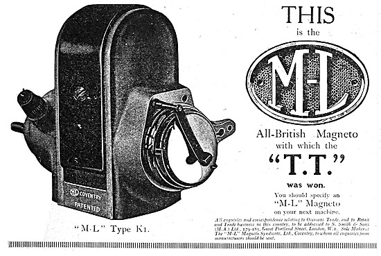 M-L Type K1 Magneto - ML Motor Cycle Magnetos 1920 Advert        
