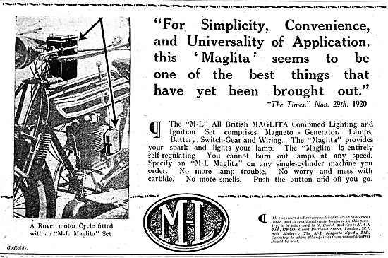 M-L Magnetos - ML Maglita Combined Lighting & Ignition Set 1920  