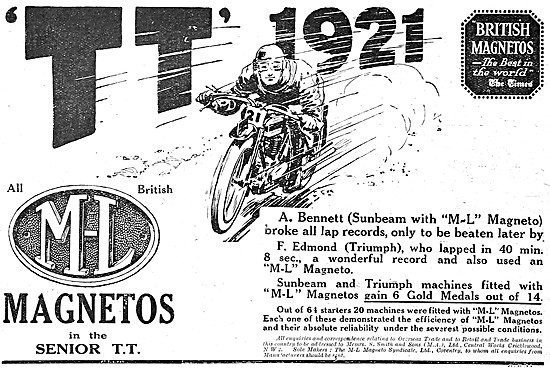 M-L Magnetos - ML Magnetos 1921 Advert                           