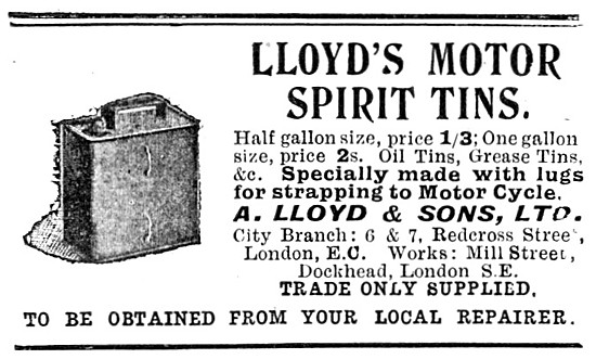 Lloyds Motor Spirit Tins - Lloyds Petrol Cans 1904               