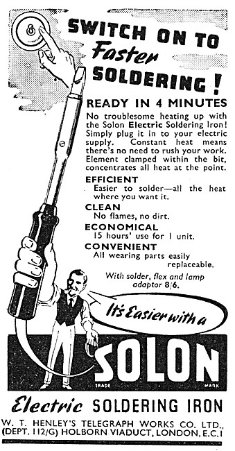 Solon Electric Soldering Iron 1938 Advert                        