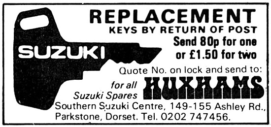 Huxhams Replacement Keys For Suzuki Motor Cycles                 