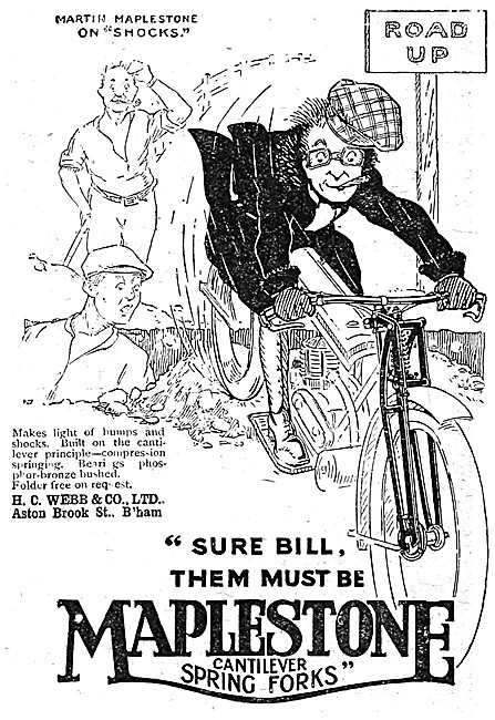 Maplestone Cantilever Spring Forks 1922 Advert                   