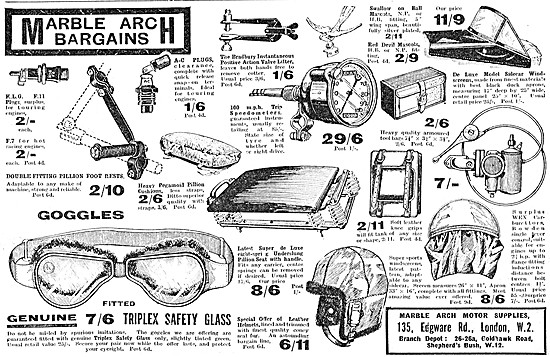 Marble Arch Motor Cycle Accessories 1927 Catalogue Items         