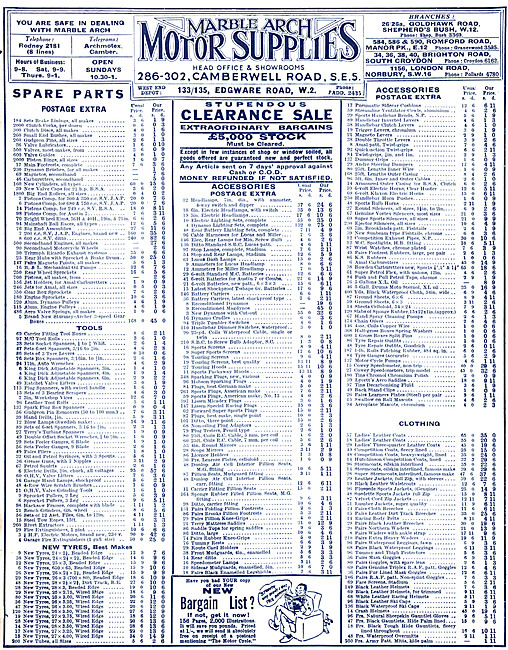 Marble Arch Motor Cycles Sales & Parts Stockists 1937 Advert     