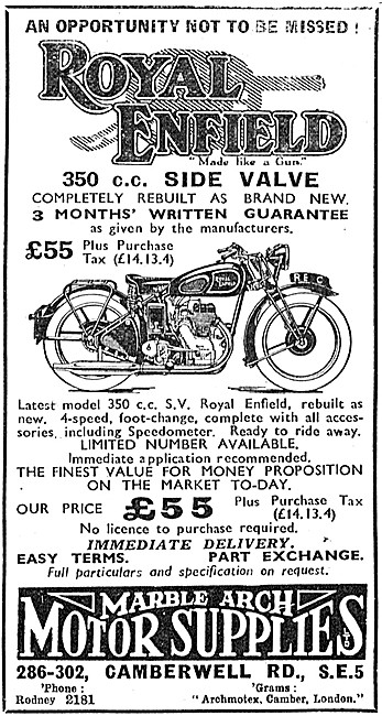 Marble Arch Motor Cycles Sales - 350 SV Royal Enfield            