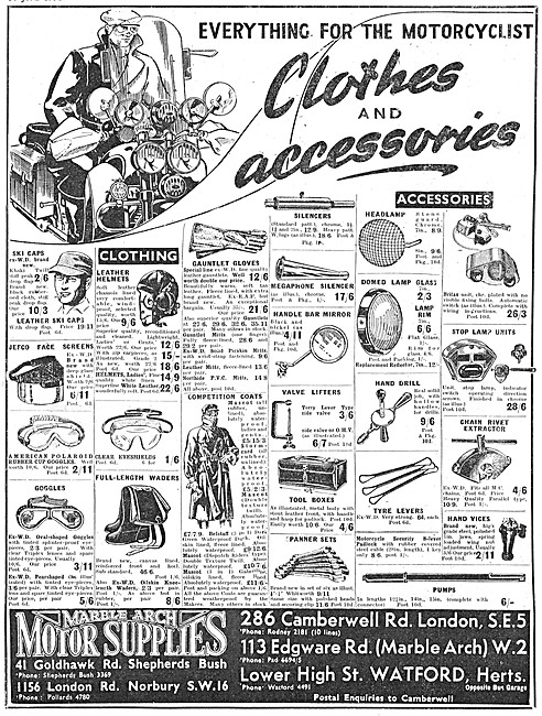 Marble Arch Motor Cycles Sales, Clothing & Accessories 1951      