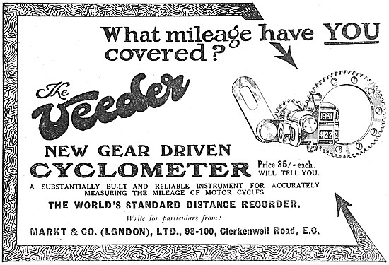 Veeder Trip Cyclometer For Motor Cycles 1919 Advert              