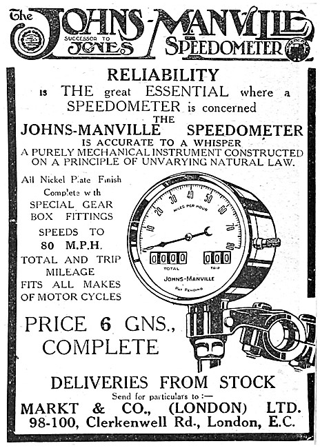 Jones Motor Cycle Speedomoter - Johns-Manville Speedometer       