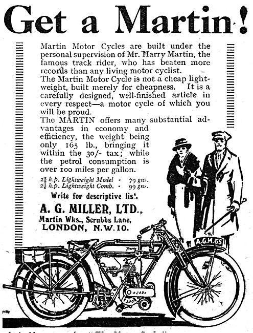 Martin Lightweight Motorcycles 1921 Advert                       