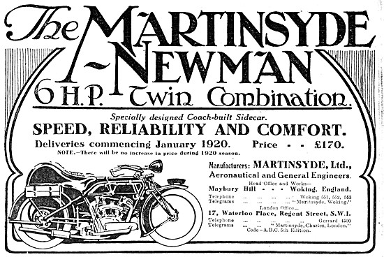 1920 Martinsyde-Newman 6 hp  Motor Cycle Combination             