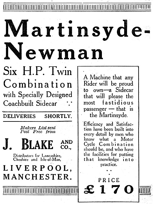 1920 Martinsyde-Newman Motor Cycle Combination                   