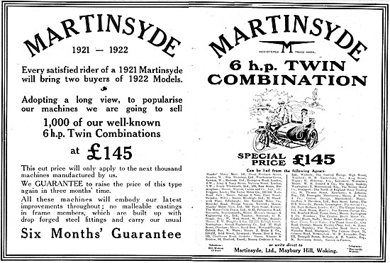 1921 Martinsyde Motor Cycle Combination                          