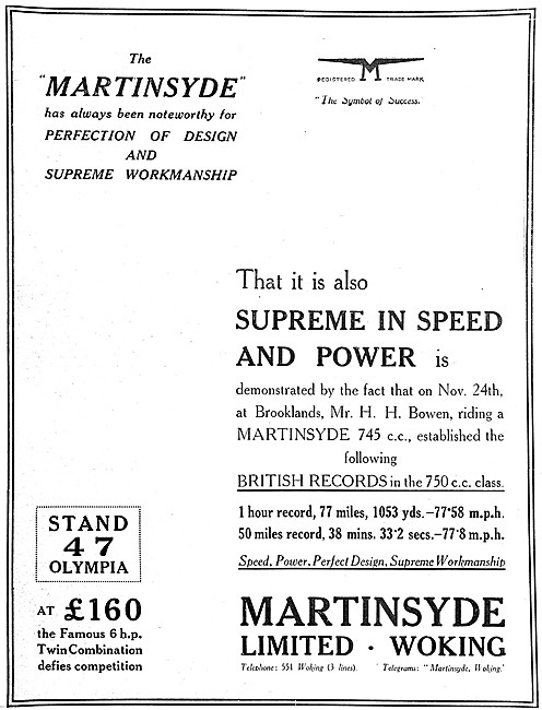 Martinsyde Motor Cycles                                          