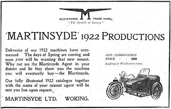1922 Martinsyde 6 hp Motor Cycle Combination                     