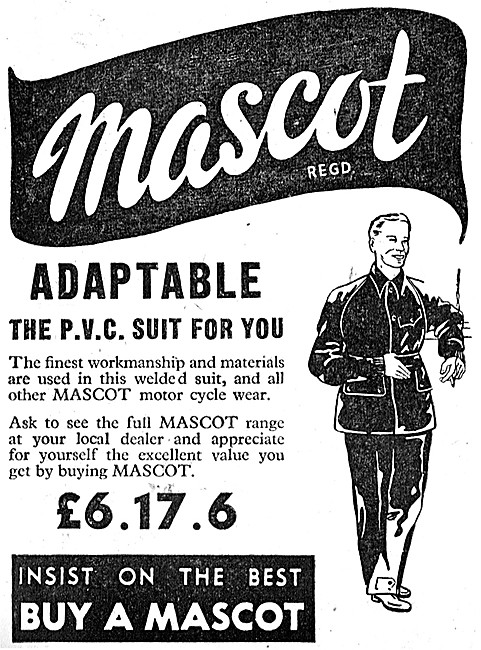 1958 Mascot PVC Motor Cyclists Suit Advert                       