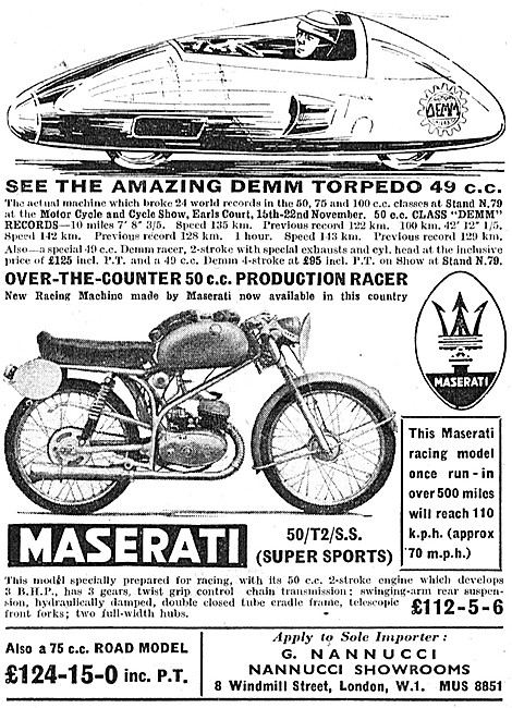 1958 Maserati 50/T2/SS Super Sports Motor Cycle - Demm Torpedo   