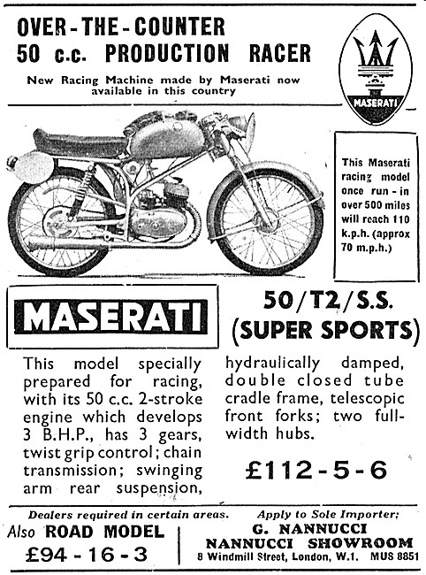 1958 Maserati 50 cc T2 Super Sports Motor Cycle                  