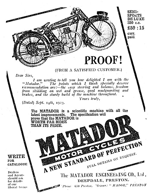 1923 Matador Semi-Sports Deluxe 350cc Motor Cycle                