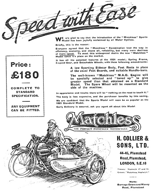 Matchless Motor Cycles 1921                                      