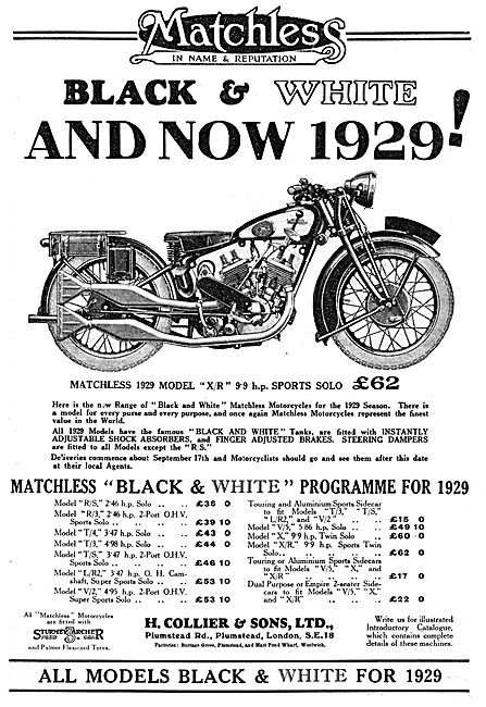 1929 Matchless Model X/R 9.9 hp Sports Solo Motor Cycle          